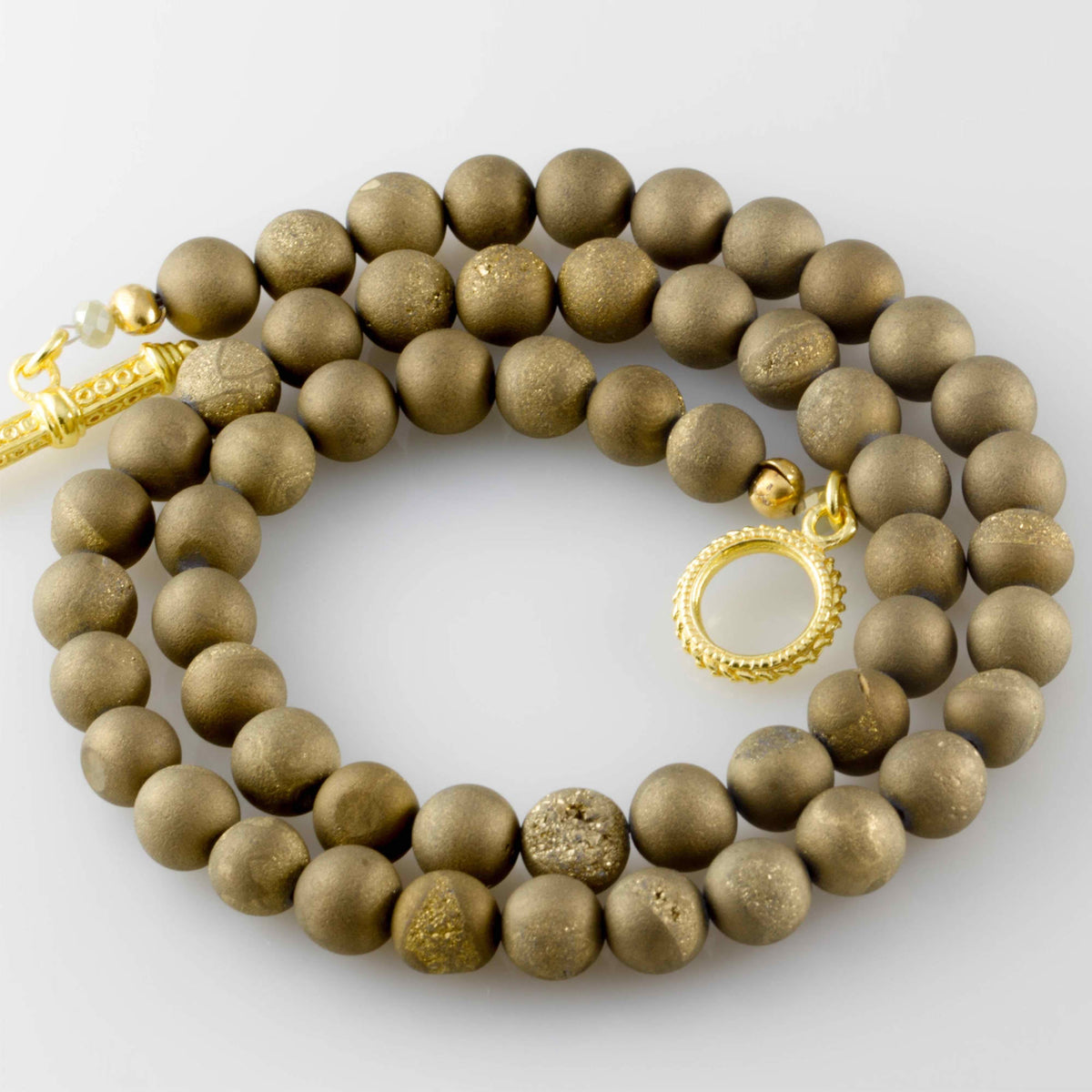 Green Gold Druzy Quartz Gemstone Necklace