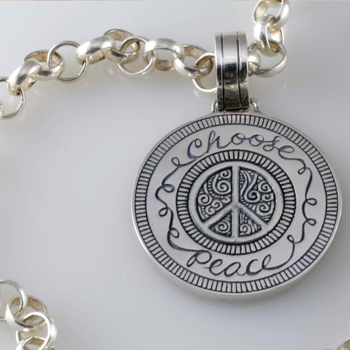 Silver Peace with Silver Rolo Chain