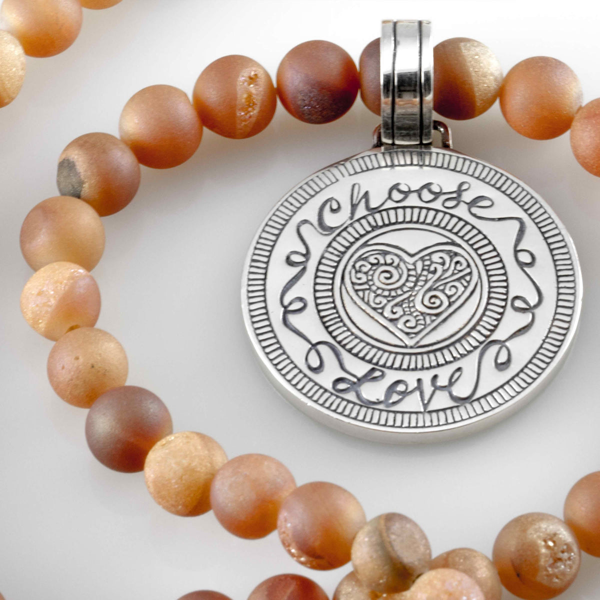 Peach Druzy Quartz Gemstone Necklace