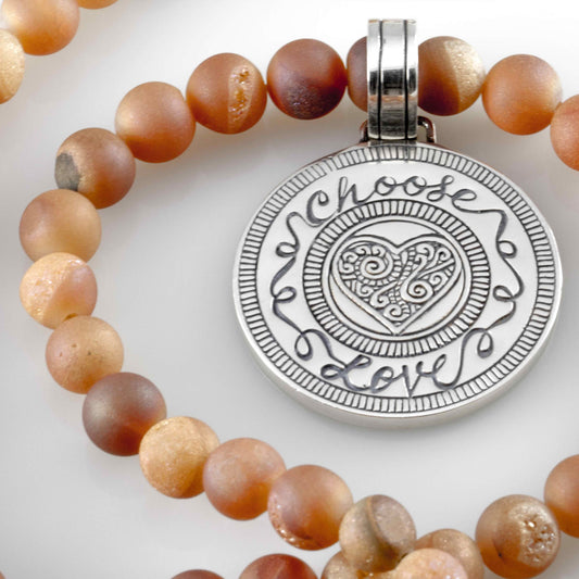 Peach Druzy Quartz Gemstone Necklace