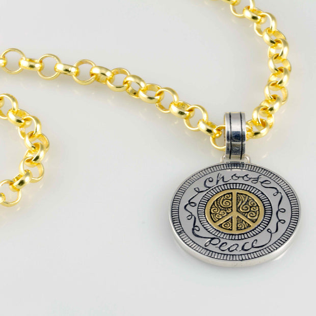 Gold Peace with Gold Rolo Chain - Seakolors